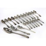 A set of six George IV silver fiddle pattern teaspoons, WB, London 1824, another set of six Birks