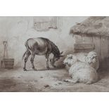 Thomas Sidney Cooper (1803-1902)/Donkey and Sheep in a Yard/signed and dated 1832/pen and ink, 10.