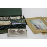 Approximately 250 postcards, various stereoscope slides and a pair of gouache drawings,