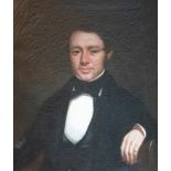 19th Century English School/Portrait of a Gentleman/half-length, wearing a black coat/oil on canvas,