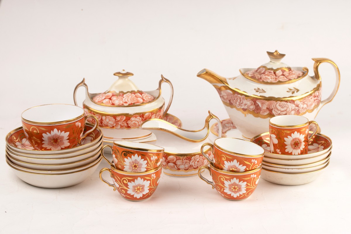 Two Spode part tea services, circa 1810, comprising four teacups,