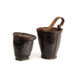 Two 18th/19th Century leather fire buckets, crested,