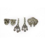 A pair of paste earrings, a pair of paste clips and a brooch