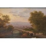 Attributed to Hamish Reinagle/Prospect of Gloucester/oil on panel, 10.