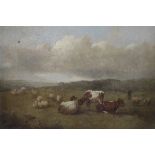 Gerard Bilders/Cattle, Sheep and Herdsman in a Landscape/signed/oil on canvas,
