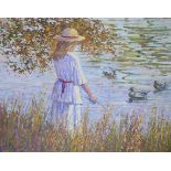 Gregory Davies (born 1947)/Lady on a Riverbank/oil on panel,