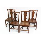 Four fruitwood and elm splat back single chairs with solid seats,