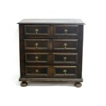 An 18th Century oak chest with rectangular top, fitted four long drawers, 94.