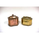 A copper tea caddy of canted rectangular shape, 11.