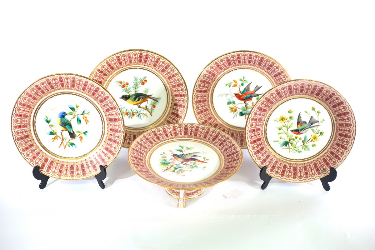 A Derby Crown porcelain ornithological dessert service, circa 1885,