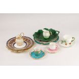 A group of English ceramics decorated with flowers and leaves, comprising five plates,