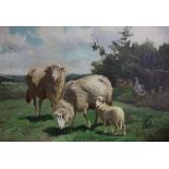 Barbizon School/Sheep and Chickens in a Landscape/indistinctly signed/oil on canvas,