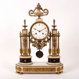 A French gilt metal mounted portico clock, the enamel dial marked 'a Paris', makers name rubbed,