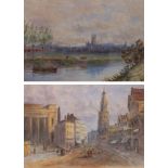 Robert Roper Curzon (19th Century)/Old Gloucester/Gloucester Cathedral from River/a pair/dated