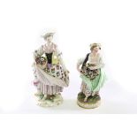 A Meissen (Marcolini) figure of a flower seller, circa 1800 and another 20th Century,
