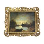 19th Century English School/Moonlit River Scene/oil on panel,