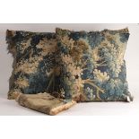 A pair of Brussels verdure tapestry cushions and a cushion cover