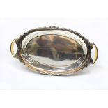 An oval silver tray, Mappin & Webb, Sheffield 1937, with applied ivory to the handles, 37.5cm