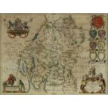 Joan Blaeu/Westmoria Comitatus Anglice Westmorland/colour engraved map with text on reverse,