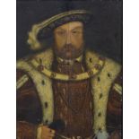 After Hans Holbein/Portrait of Henry VIII/oil on oak panel, 71cm x 53.