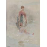 Hector Caffieri (1847-1932)/Playing in the Waves/watercolour,