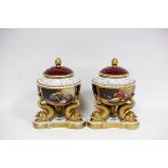 A pair of 20th Century pot pourri vases, imitation Derby marks,