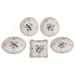 A Meissen ornithological part dessert service, 20th Century, blue crossed swords marks,