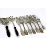 A set of six provincial silver fiddle pattern table forks, William Rawlings Sobey, Exeter 1837, a