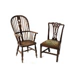A mahogany splat back chair and a stick back chair