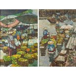Noparat Livisddhi (born 1932)/Market Scenes/a pair/oil on canvas, 59cm x 38.