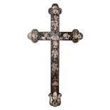 An ebony and abalone inlaid cross, perhaps Portuguese Colonial,