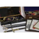 A quantity of Masonic regalia, 19th Century and later, including three swords,