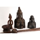 A group of Tribal items to include carved wood figures,