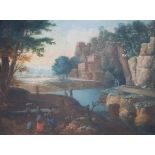 Manner of Paul Brill/Figures by a Lake/in an Italianate landscape/oil on panel,
