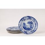 Four pearlware blue and white plates and two others, circa 1810-1890,
