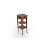 A Regency three-tier side table, the top tier fitted a drawer on square taper supports,
