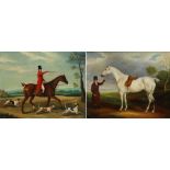 19th Century English School/Grey Hunter in a Landscape/Huntsman and Hounds/a pair/oil on canvas,
