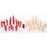 A Chinese ivory and red stained ivory part chess set,