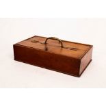 A 19th Century mahogany cutlery hod, with two lidded compartments and central brass carry handle,