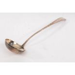 An Irish silver ladle, Samuel Neville, Dublin 1803, of fiddle and thread pattern, crested, 37.