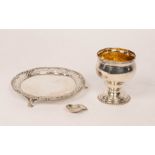 A George II silver waiter, JS, London 1759, with beaded rim, pierced border and feet, 19cm diameter,