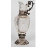 A small Austro-Hungarian rock crystal and white metal mounted ewer, maker HB, late 19th Century,