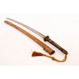 A Japanese sword mounted for WWII use with leather covered service scabbard,