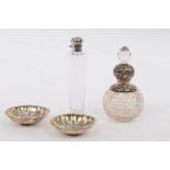 A Sterling silver mounted cut glass scent bottle and stopper, 16cm high,