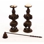 A pair of Japanese bronze candlesticks,