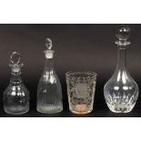 A Swedish glass beaker engraved an armorial with an 18th Century coin set in the base, 14.