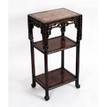 A Chinese carved hardwood vase stand with marble top,