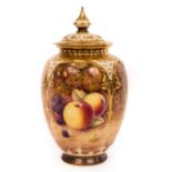 A Royal Worcester pot pourri vase and cover, painted fruit by J Reed,