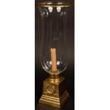 A gilt brass table light with bell shaped glass shade, 45.