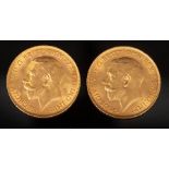 Two George V gold half sovereigns,